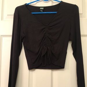 Ribbed long sleeve crop top with tie front